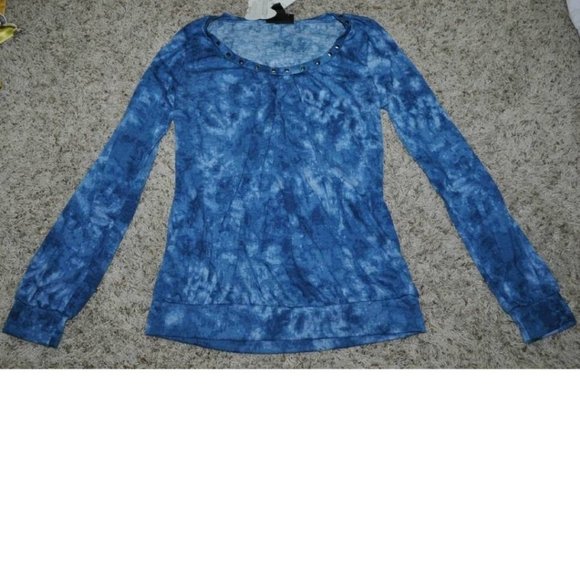 Womens Shirt Long Sleeve Self Esteem Blue Tie Dye Medium Round Neck Banded Hem - Picture 1 of 4